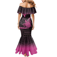 Breast Cancer Awareness Personalised Mermaid Dress Pink Ribbon Turtle Polynesian Pattern Black