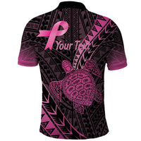 Breast Cancer Awareness Personalised Polo Shirt Pink Ribbon Turtle Polynesian Pattern Black