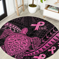 Breast Cancer Awareness Round Carpet Pink Ribbon Turtle Polynesian Pattern Black
