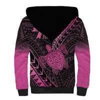 Breast Cancer Awareness Personalised Sherpa Hoodie Pink Ribbon Turtle Polynesian Pattern Black