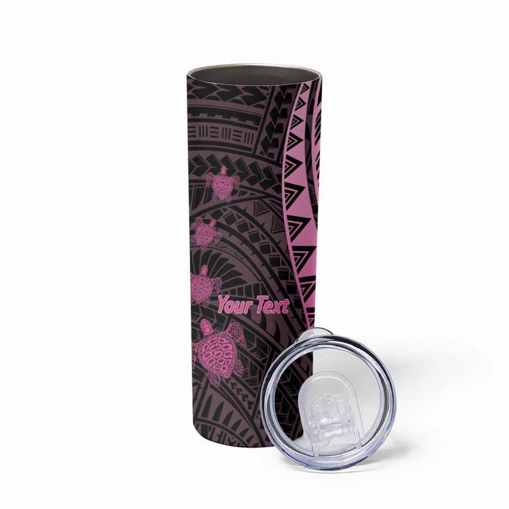 Breast Cancer Awareness Personalised Skinny Tumbler Pink Ribbon Turtle Polynesian Pattern Black