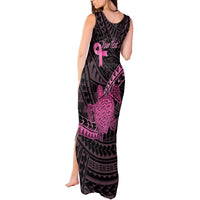 Breast Cancer Awareness Personalised Tank Maxi Dress Pink Ribbon Turtle Polynesian Pattern Black