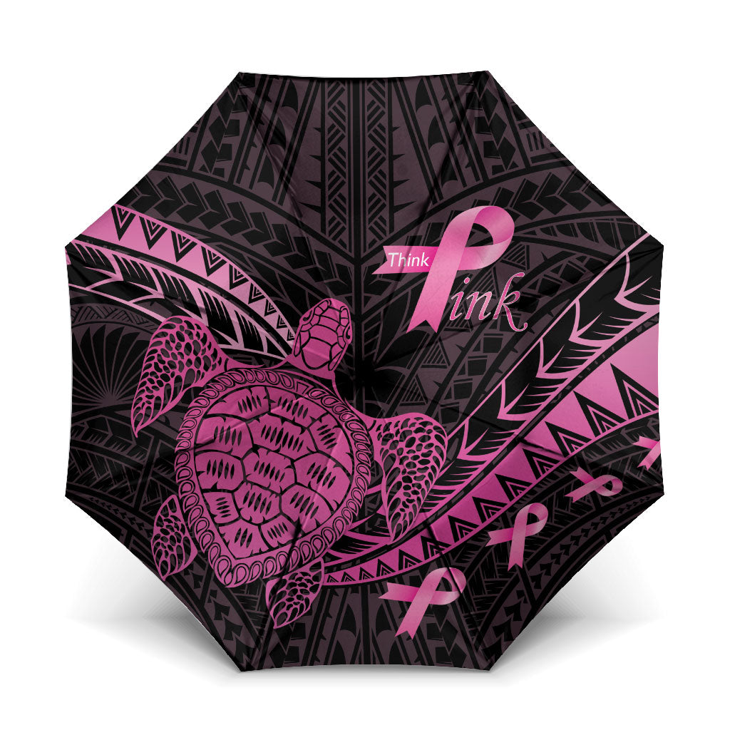 Breast Cancer Awareness Umbrella Pink Ribbon Turtle Polynesian Pattern Black