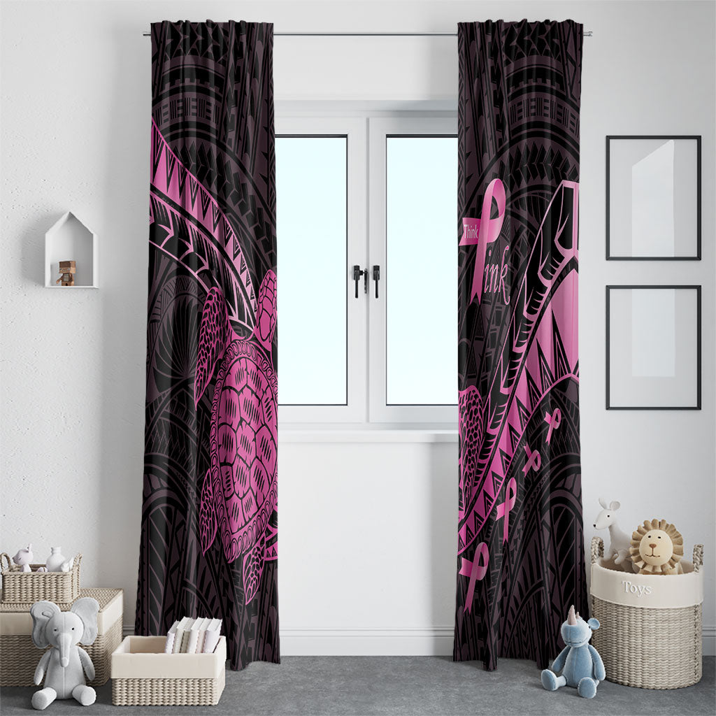 Breast Cancer Awareness Window Curtain Pink Ribbon Turtle Polynesian Pattern Black