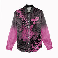 Breast Cancer Awareness Personalised Women Casual Shirt Pink Ribbon Turtle Polynesian Pattern Black