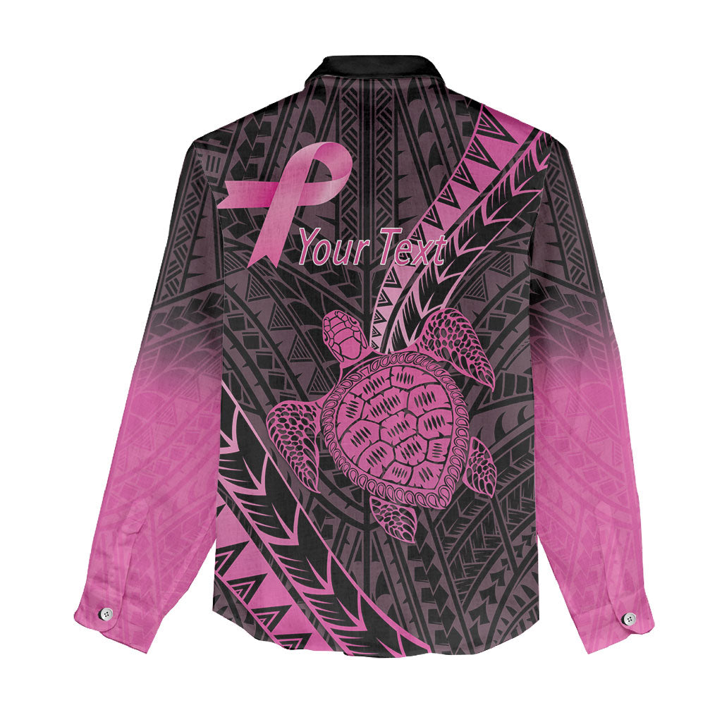 Breast Cancer Awareness Personalised Women Casual Shirt Pink Ribbon Turtle Polynesian Pattern Black