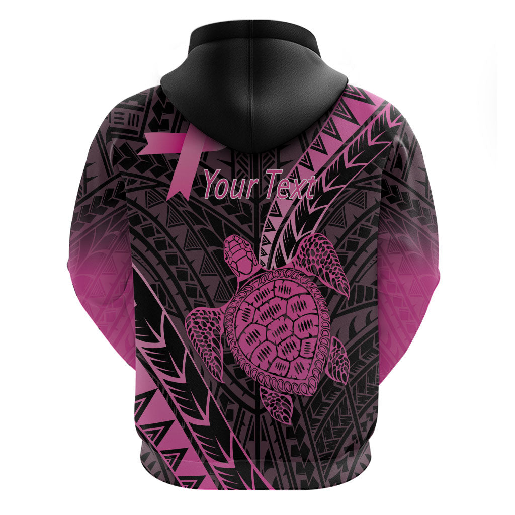 Breast Cancer Awareness Personalised Zip Hoodie Pink Ribbon Turtle Polynesian Pattern Black