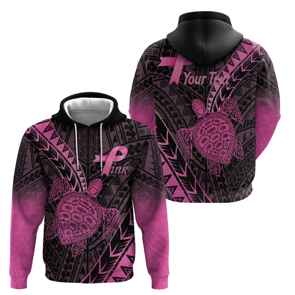 Breast Cancer Awareness Personalised Zip Hoodie Pink Ribbon Turtle Polynesian Pattern Black