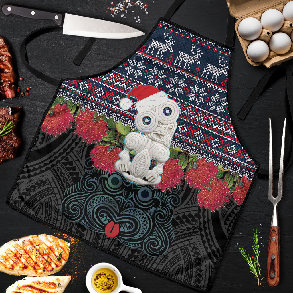 New Zealand Hei Tiki Christmas In July Apron Pohutukawa Santa Xmas Polynesian Pattern LT22 Black - Polynesian Pride