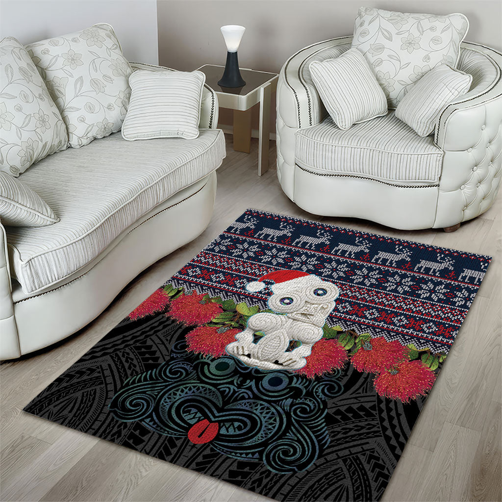 New Zealand Hei Tiki Christmas In July Area Rug Pohutukawa Santa Xmas Polynesian Pattern LT22 - Polynesian Pride