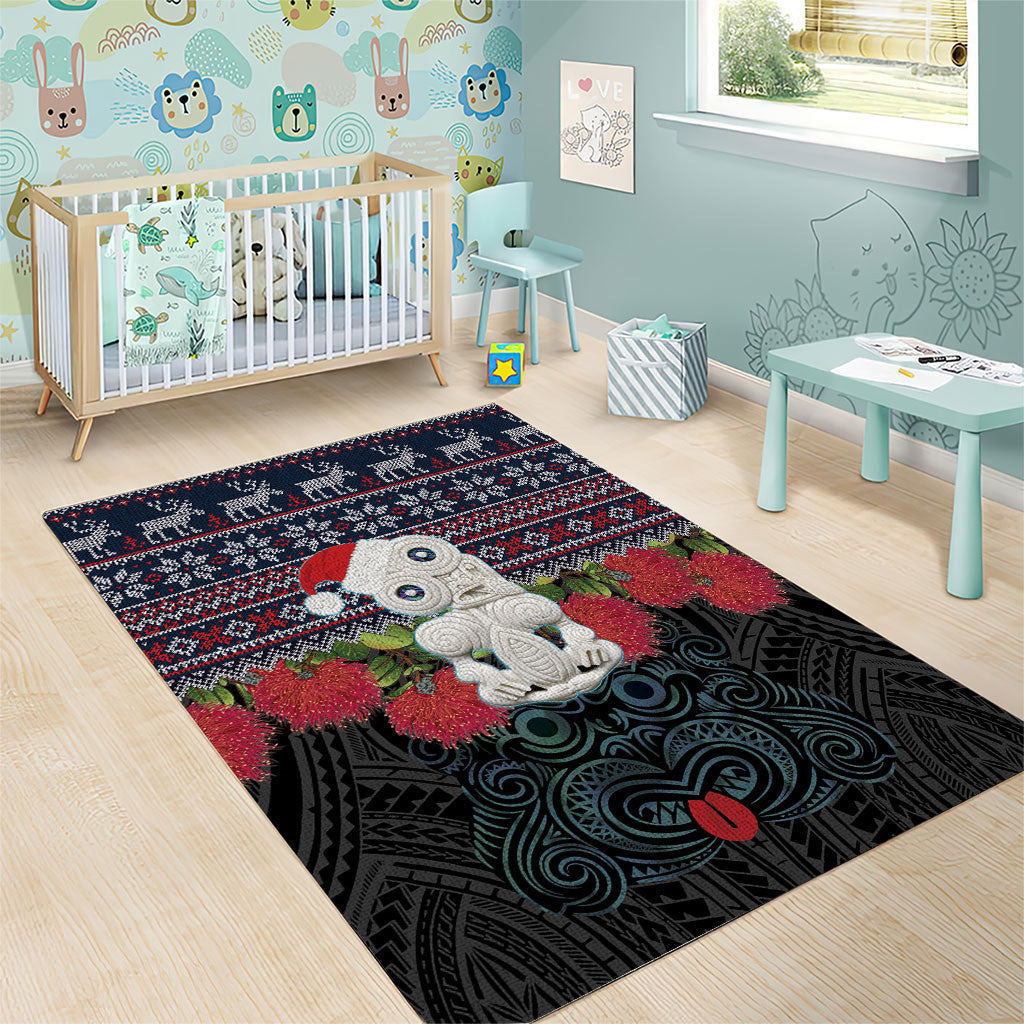 New Zealand Hei Tiki Christmas In July Area Rug Pohutukawa Santa Xmas Polynesian Pattern LT22 - Polynesian Pride