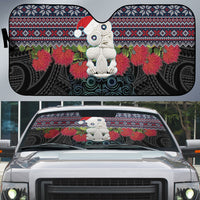New Zealand Hei Tiki Christmas In July Auto Sun Shade Pohutukawa Santa Xmas Polynesian Pattern LT22 Black - Polynesian Pride