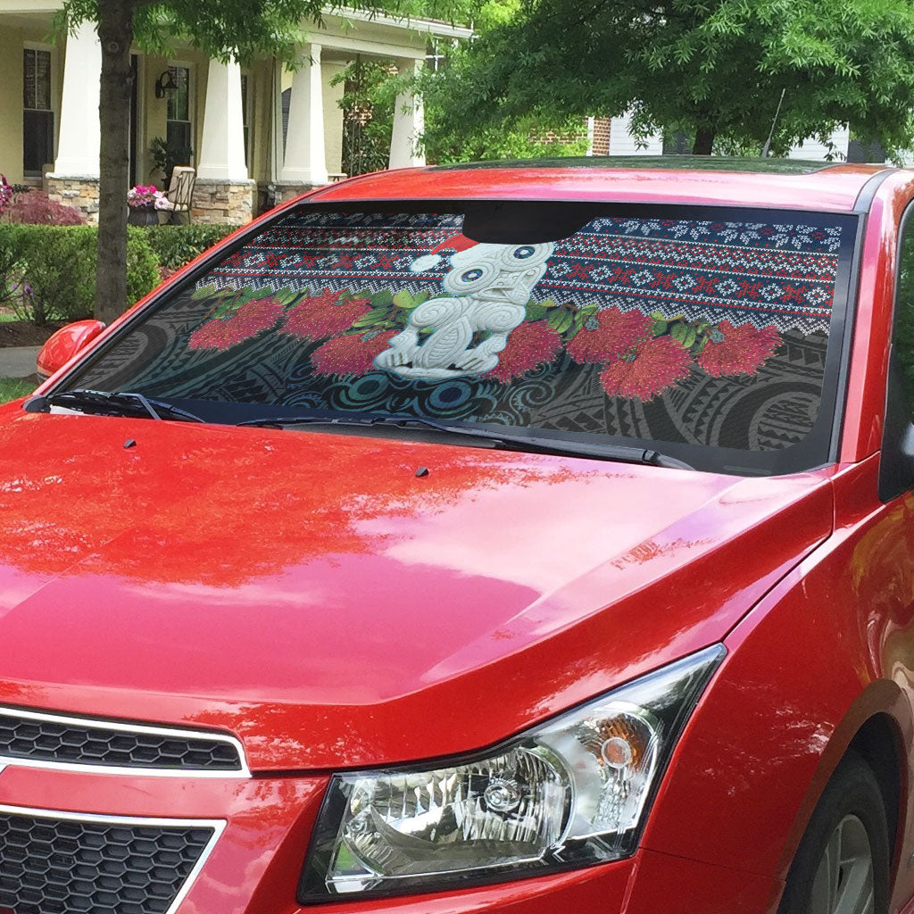 New Zealand Hei Tiki Christmas In July Auto Sun Shade Pohutukawa Santa Xmas Polynesian Pattern LT22 - Polynesian Pride