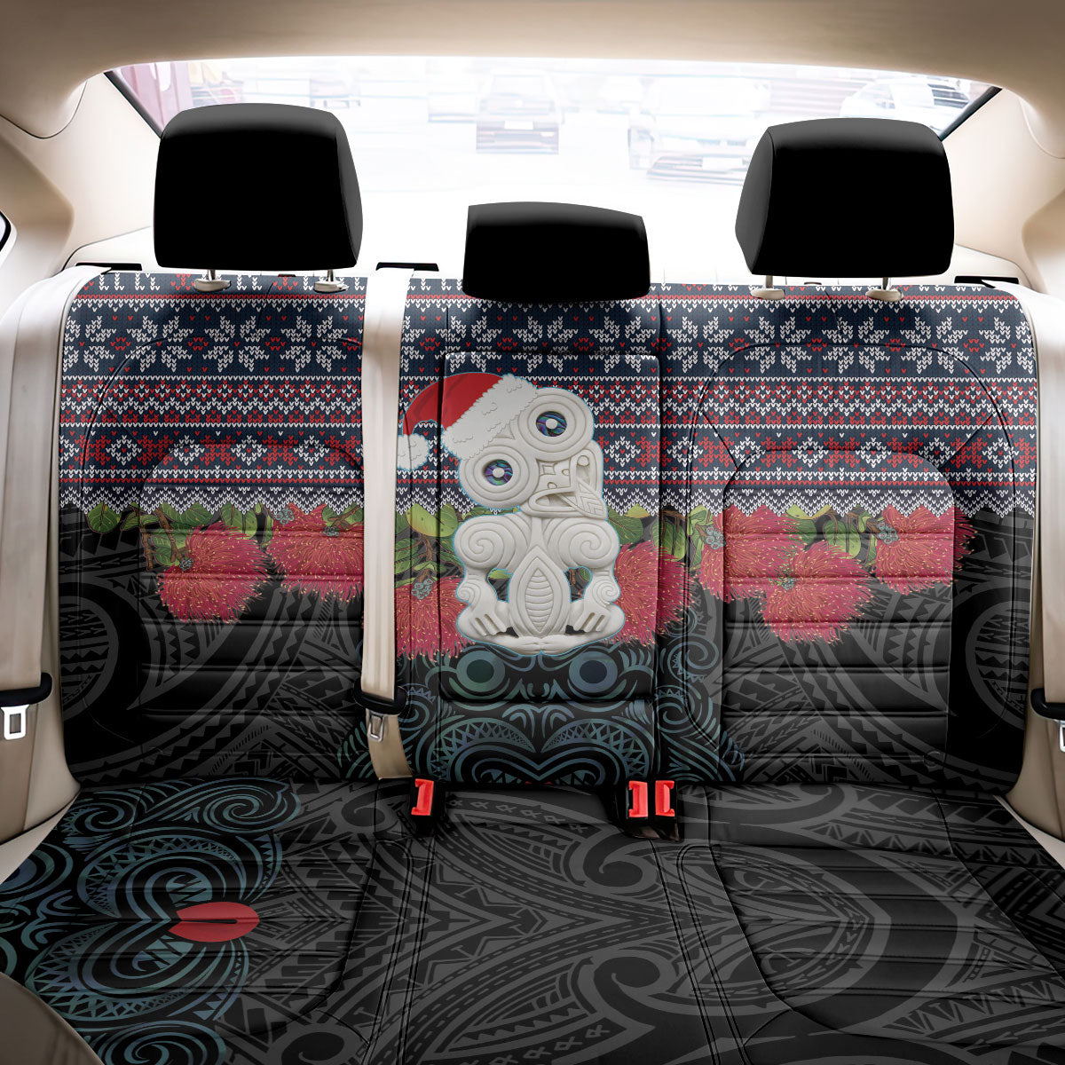 New Zealand Hei Tiki Christmas In July Back Car Seat Cover Pohutukawa Santa Xmas Polynesian Pattern LT22 - Polynesian Pride