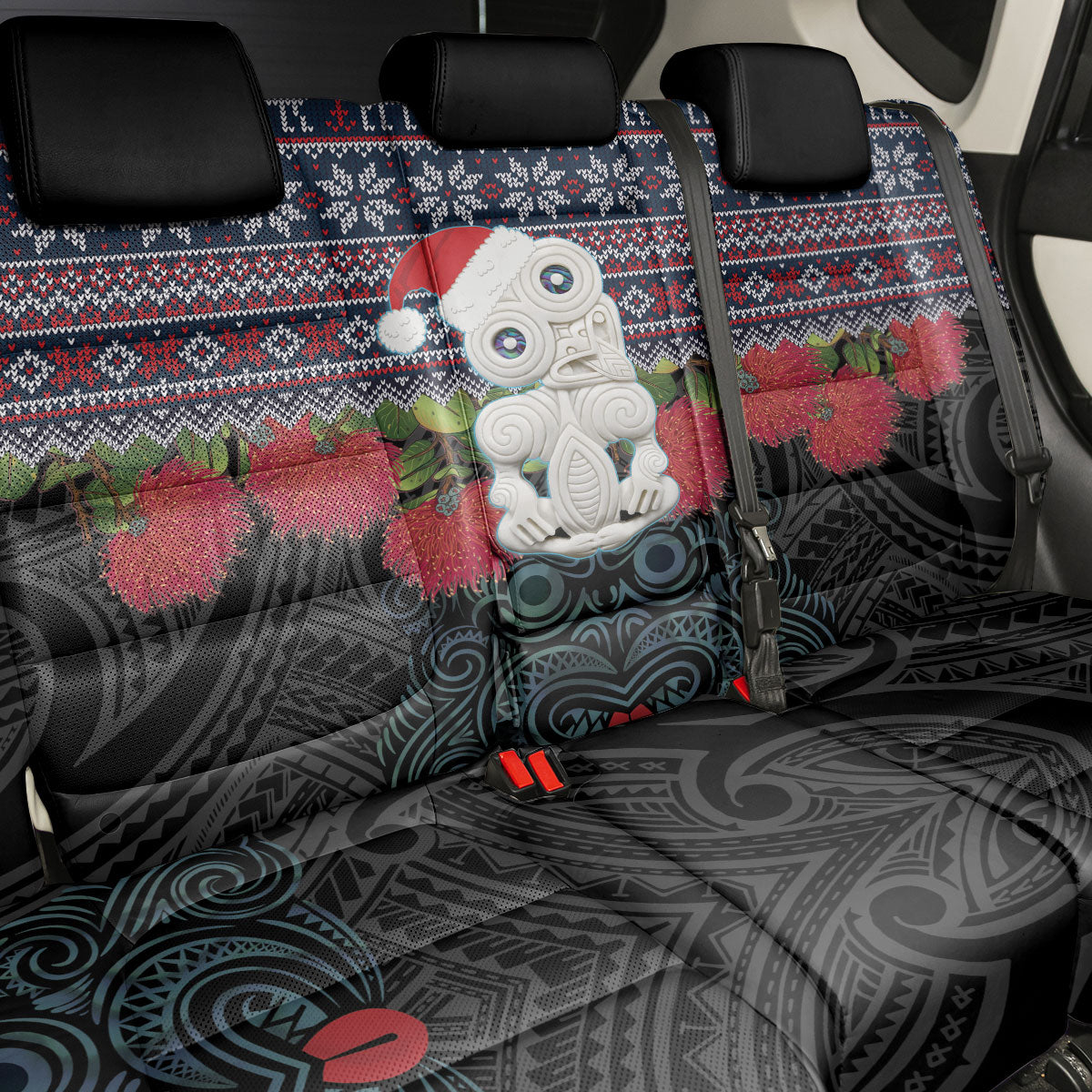 New Zealand Hei Tiki Christmas In July Back Car Seat Cover Pohutukawa Santa Xmas Polynesian Pattern LT22 - Polynesian Pride