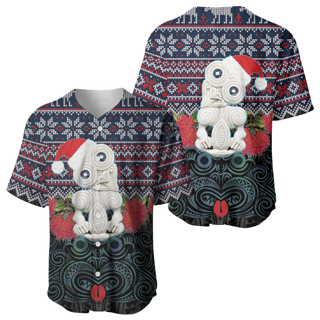 New Zealand Hei Tiki Christmas In July Baseball Jersey Pohutukawa Santa Xmas Polynesian Pattern LT22 - Polynesian Pride