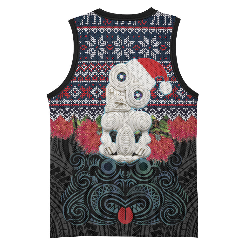 New Zealand Hei Tiki Christmas In July Basketball Jersey Pohutukawa Santa Xmas Polynesian Pattern LT22 - Polynesian Pride