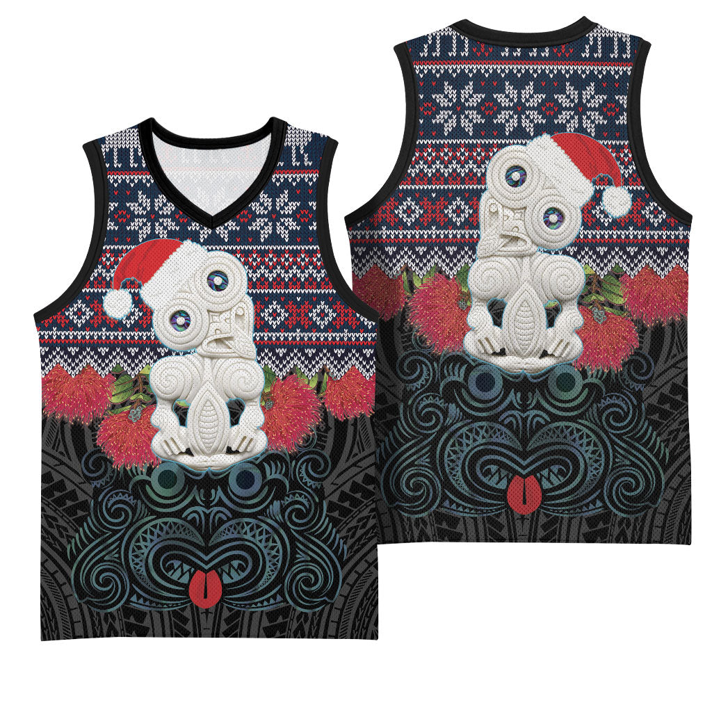 New Zealand Hei Tiki Christmas In July Basketball Jersey Pohutukawa Santa Xmas Polynesian Pattern LT22 - Polynesian Pride