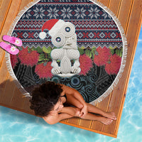 New Zealand Hei Tiki Christmas In July Beach Blanket Pohutukawa Santa Xmas Polynesian Pattern LT22 - Polynesian Pride