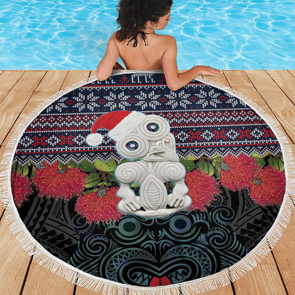 New Zealand Hei Tiki Christmas In July Beach Blanket Pohutukawa Santa Xmas Polynesian Pattern LT22 - Polynesian Pride