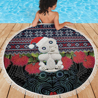 New Zealand Hei Tiki Christmas In July Beach Blanket Pohutukawa Santa Xmas Polynesian Pattern LT22 - Polynesian Pride
