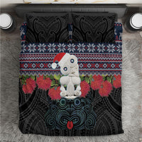 New Zealand Hei Tiki Christmas In July Bedding Set Pohutukawa Santa Xmas Polynesian Pattern LT22 Black - Polynesian Pride