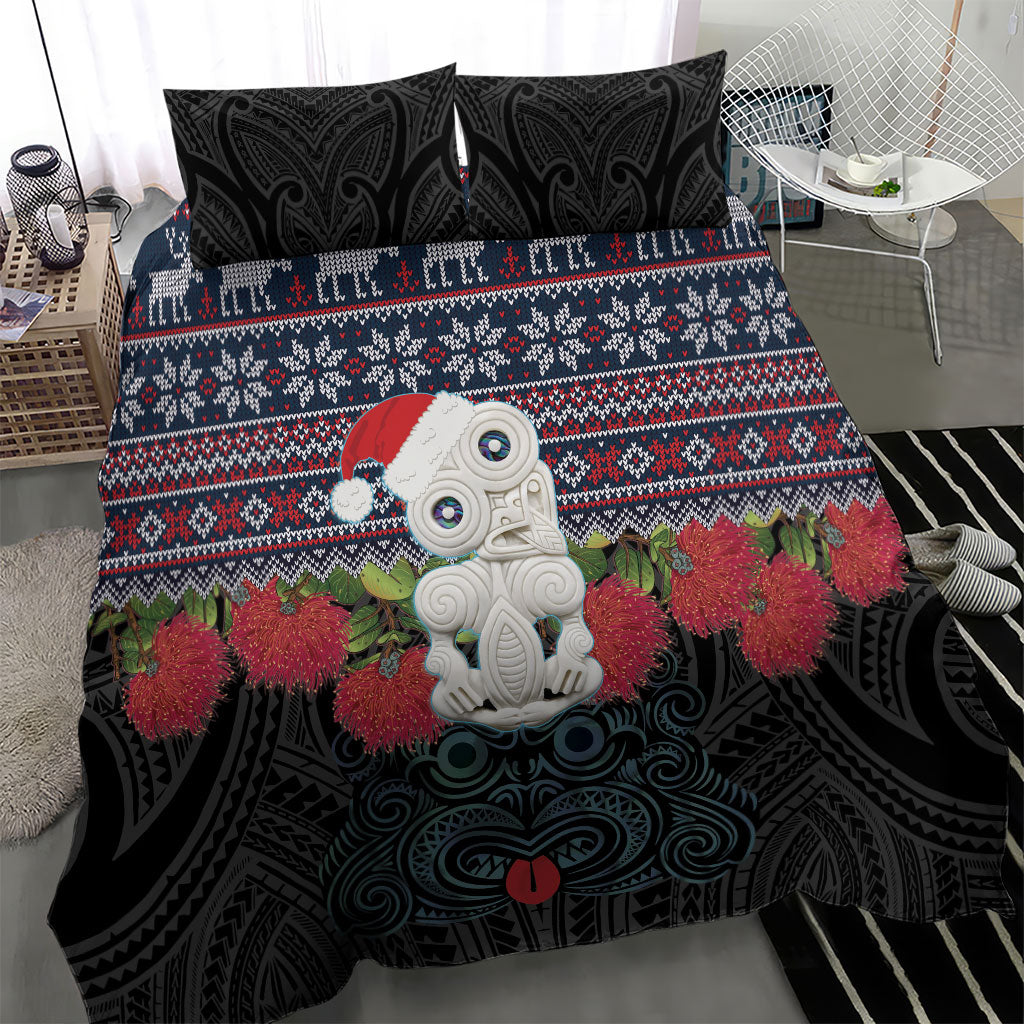 New Zealand Hei Tiki Christmas In July Bedding Set Pohutukawa Santa Xmas Polynesian Pattern LT22 - Polynesian Pride