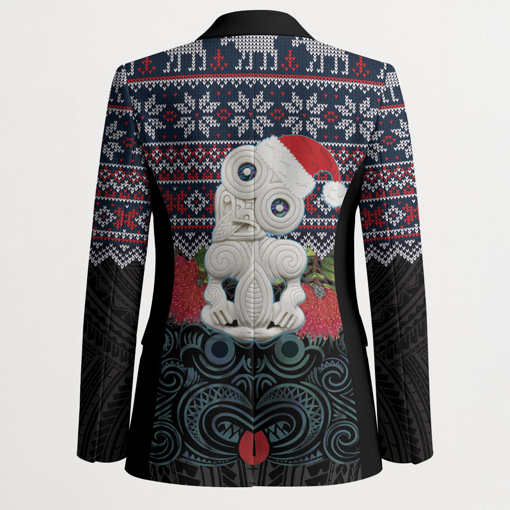 New Zealand Hei Tiki Christmas In July Blazer Pohutukawa Santa Xmas Polynesian Pattern LT22 - Polynesian Pride