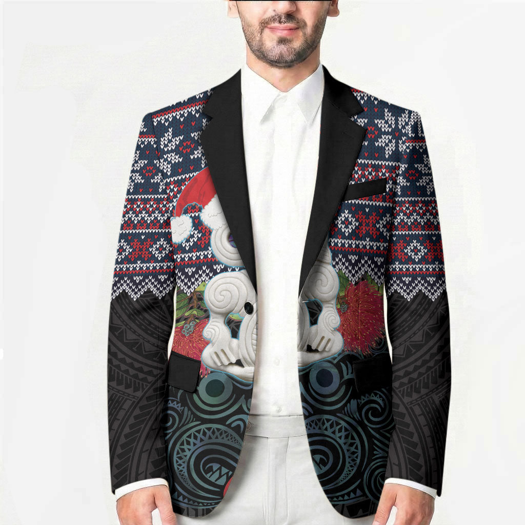 New Zealand Hei Tiki Christmas In July Blazer Pohutukawa Santa Xmas Polynesian Pattern LT22 - Polynesian Pride
