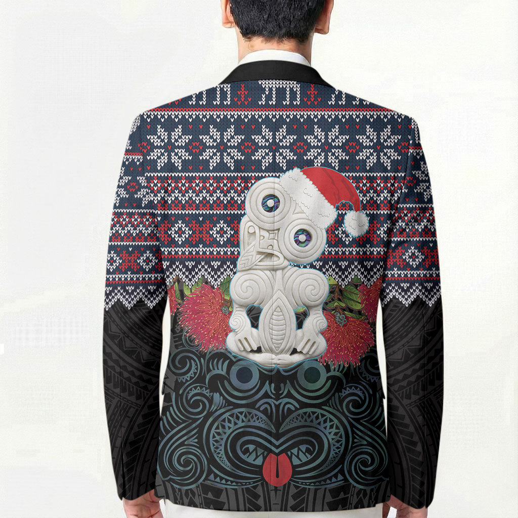 New Zealand Hei Tiki Christmas In July Blazer Pohutukawa Santa Xmas Polynesian Pattern LT22 - Polynesian Pride