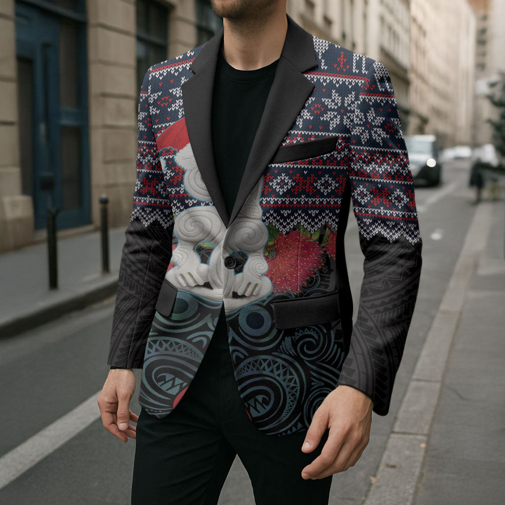 New Zealand Hei Tiki Christmas In July Blazer Pohutukawa Santa Xmas Polynesian Pattern LT22 - Polynesian Pride