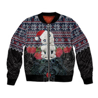 New Zealand Hei Tiki Christmas In July Bomber Jacket Pohutukawa Santa Xmas Polynesian Pattern LT22 Unisex Black - Polynesian Pride
