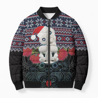 New Zealand Hei Tiki Christmas In July Bomber Puffer Jacket Pohutukawa Santa Xmas Polynesian Pattern LT22 Unisex Black - Polynesian Pride