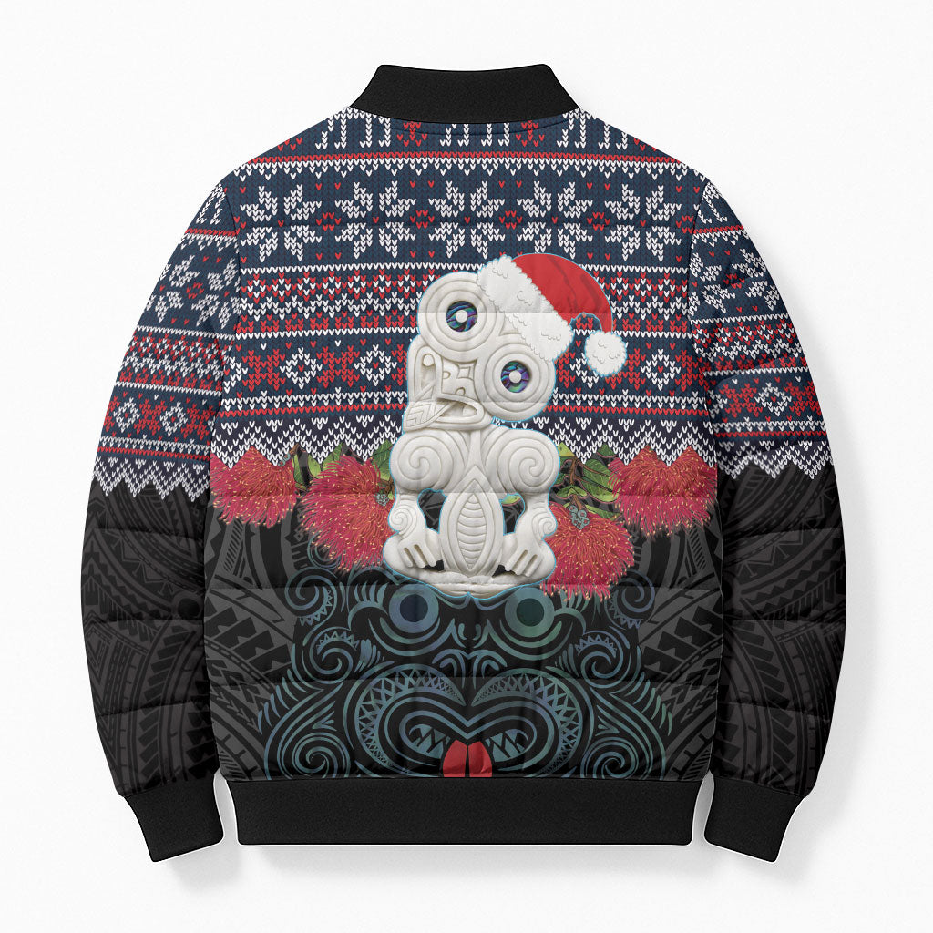 New Zealand Hei Tiki Christmas In July Bomber Puffer Jacket Pohutukawa Santa Xmas Polynesian Pattern LT22 - Polynesian Pride
