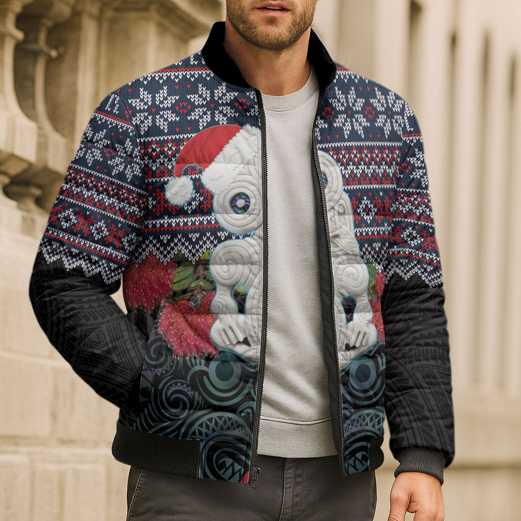 New Zealand Hei Tiki Christmas In July Bomber Puffer Jacket Pohutukawa Santa Xmas Polynesian Pattern LT22 - Polynesian Pride