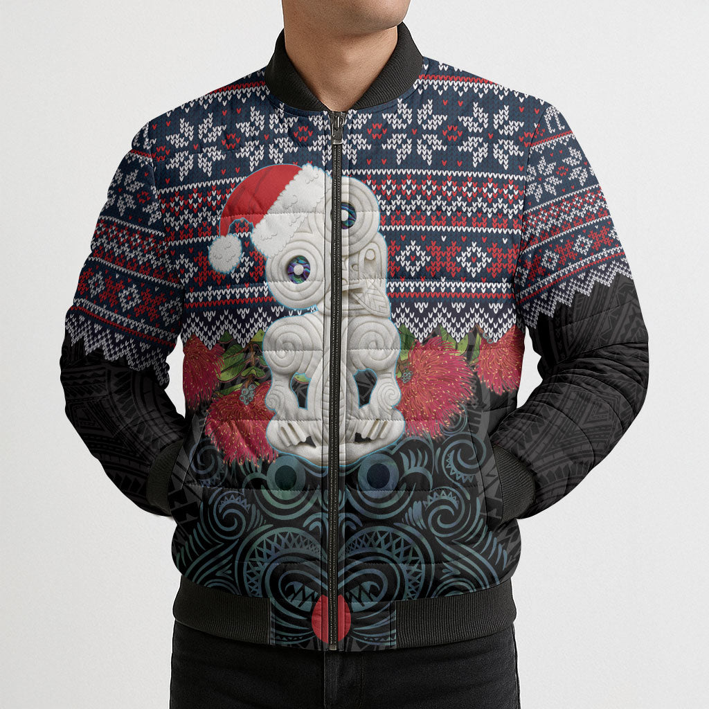 New Zealand Hei Tiki Christmas In July Bomber Puffer Jacket Pohutukawa Santa Xmas Polynesian Pattern LT22 - Polynesian Pride