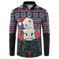 New Zealand Hei Tiki Christmas In July Button Sweatshirt Pohutukawa Santa Xmas Polynesian Pattern LT22 Black - Polynesian Pride