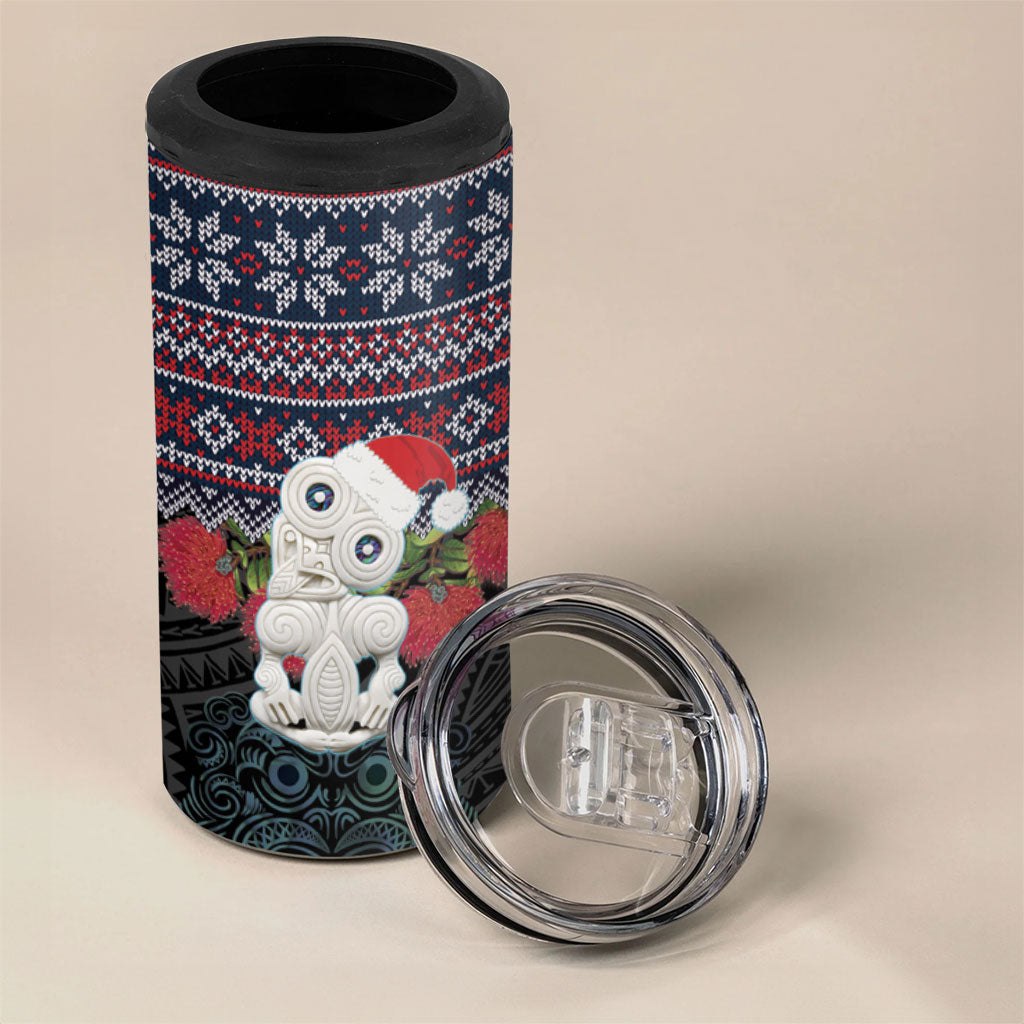 New Zealand Hei Tiki Christmas In July 4 in 1 Can Cooler Tumbler Pohutukawa Santa Xmas Polynesian Pattern LT22 - Polynesian Pride