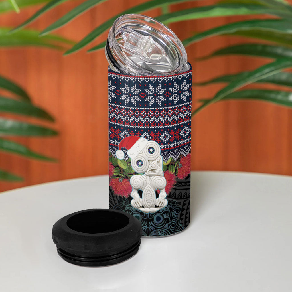 New Zealand Hei Tiki Christmas In July 4 in 1 Can Cooler Tumbler Pohutukawa Santa Xmas Polynesian Pattern LT22 - Polynesian Pride