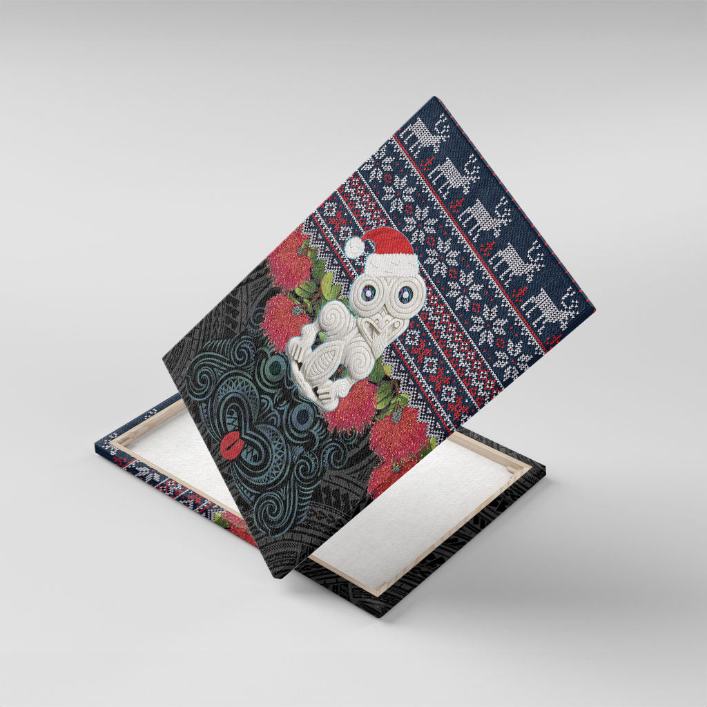 New Zealand Hei Tiki Christmas In July Canvas Wall Art Pohutukawa Santa Xmas Polynesian Pattern LT22 With Frame Black - Polynesian Pride