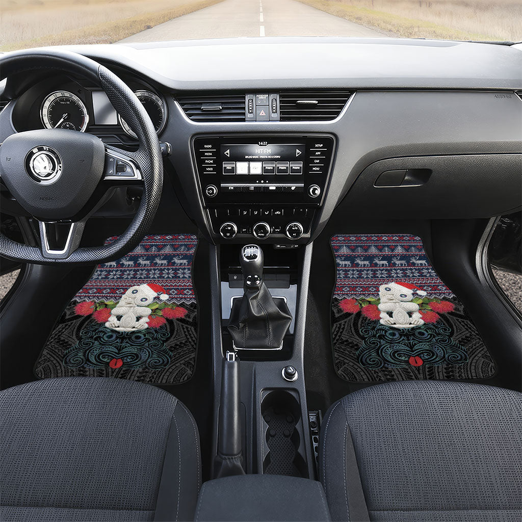 New Zealand Hei Tiki Christmas In July Car Mats Pohutukawa Santa Xmas Polynesian Pattern LT22 Set 2pcs - Front Black - Polynesian Pride