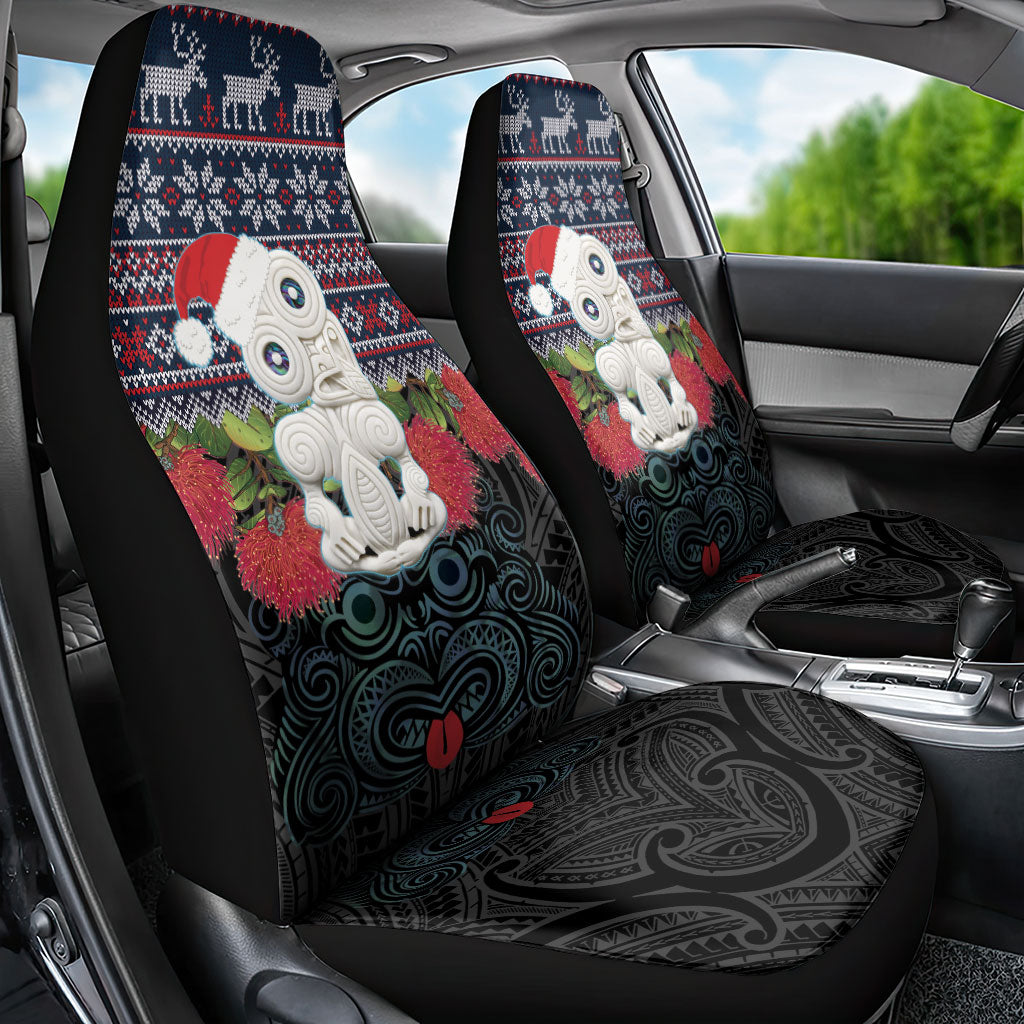 New Zealand Hei Tiki Christmas In July Car Seat Cover Pohutukawa Santa Xmas Polynesian Pattern LT22 - Polynesian Pride
