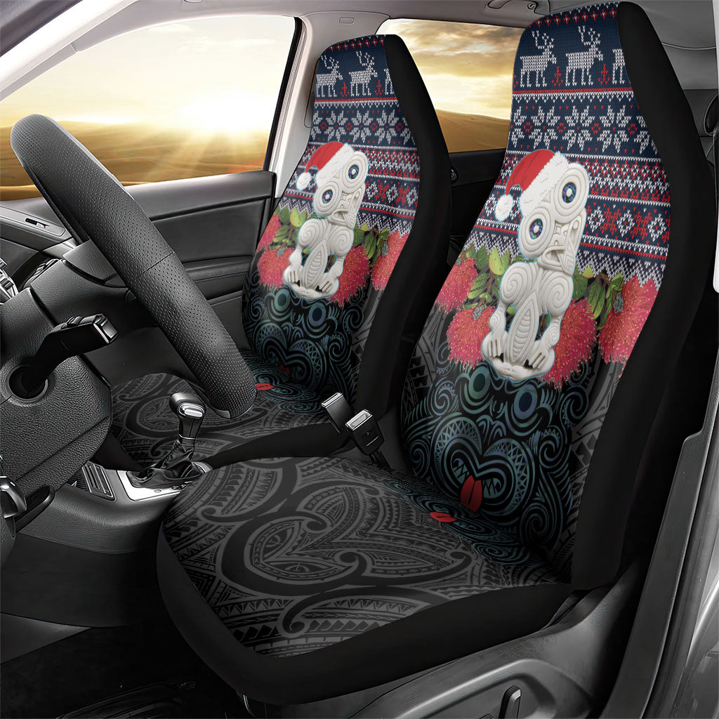 New Zealand Hei Tiki Christmas In July Car Seat Cover Pohutukawa Santa Xmas Polynesian Pattern LT22 - Polynesian Pride