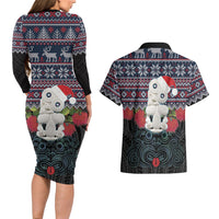 New Zealand Hei Tiki Christmas In July Couples Matching Long Sleeve Bodycon Dress and Hawaiian Shirt Pohutukawa Santa Xmas Polynesian Pattern LT22 - Polynesian Pride