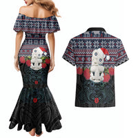 New Zealand Hei Tiki Christmas In July Couples Matching Mermaid Dress and Hawaiian Shirt Pohutukawa Santa Xmas Polynesian Pattern LT22 - Polynesian Pride