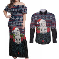 New Zealand Hei Tiki Christmas In July Couples Matching Off Shoulder Maxi Dress and Long Sleeve Button Shirt Pohutukawa Santa Xmas Polynesian Pattern LT22 Black - Polynesian Pride