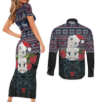 New Zealand Hei Tiki Christmas In July Couples Matching Short Sleeve Bodycon Dress and Long Sleeve Button Shirt Pohutukawa Santa Xmas Polynesian Pattern LT22 - Polynesian Pride