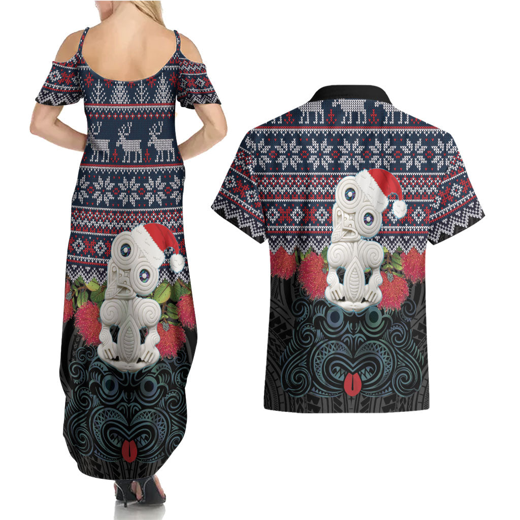 New Zealand Hei Tiki Christmas In July Couples Matching Summer Maxi Dress and Hawaiian Shirt Pohutukawa Santa Xmas Polynesian Pattern LT22 - Polynesian Pride
