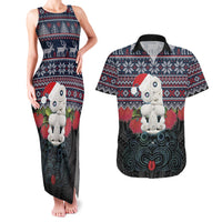 New Zealand Hei Tiki Christmas In July Couples Matching Tank Maxi Dress and Hawaiian Shirt Pohutukawa Santa Xmas Polynesian Pattern LT22 Black - Polynesian Pride