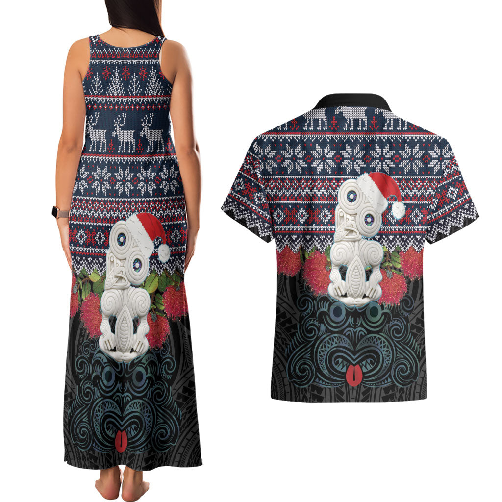 New Zealand Hei Tiki Christmas In July Couples Matching Tank Maxi Dress and Hawaiian Shirt Pohutukawa Santa Xmas Polynesian Pattern LT22 - Polynesian Pride